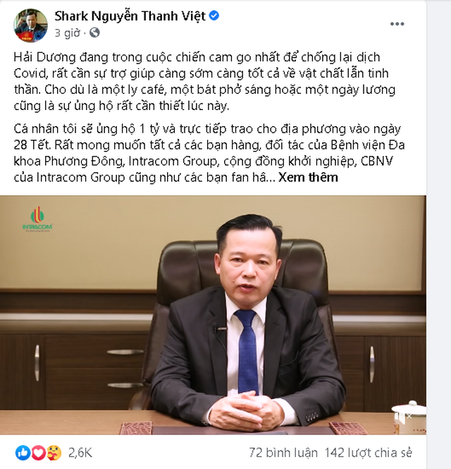 Shark Nguyễn Thanh Việt ủng hộ 1 tỉ đồng, cùng Hải Dương chống dịch - 2