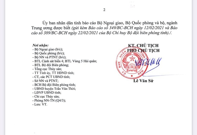 Cà Mau báo cáo việc tàu cá bị Hải quân Thái Lan bắt giữ - 2 Cà Mau báo cáo việc tàu cá bị Hải quân Thái Lan bắt giữ - 2