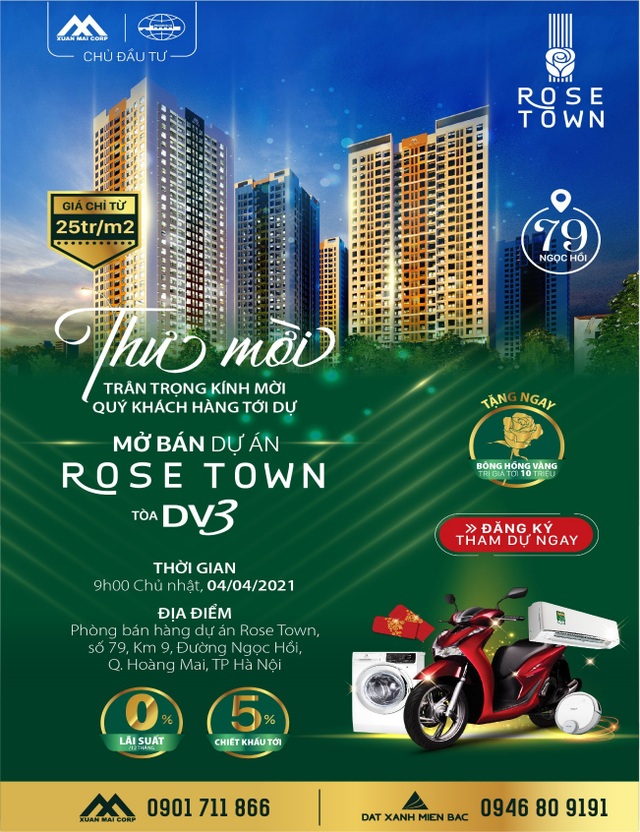 Mua căn hộ Rose Town, cơ hội được nhận xe SH - 3 Mua căn hộ Rose Town, cơ hội được nhận xe SH - 3