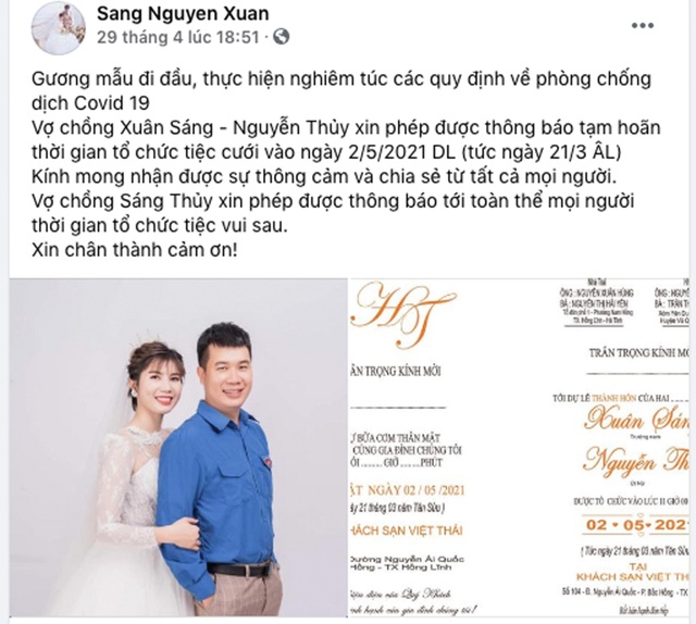 Bí thư Đoàn ở Hà Tĩnh hoãn đám cưới để phòng chống dịch Covid-19 - 2