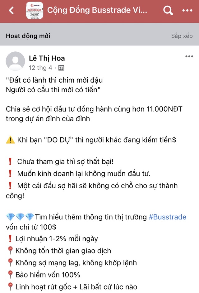 Sập sàn Busstrade bao lãi 30%/tháng, người chơi tóa hỏa, lo mất tiền - 1 Sập sàn Busstrade bao lãi 30%/tháng, người chơi tóa hỏa, lo mất tiền - 1