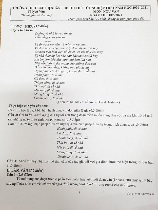 Rap Đen Vâu vào đề thi thử THPT của học trò lớp 12 Sài Gòn - 1
