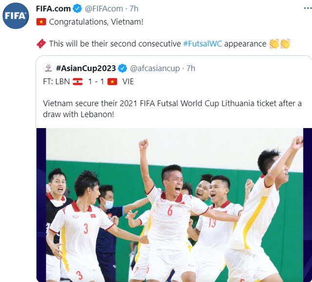 FIFA chúc mừng futsal Việt Nam lần thứ hai góp mặt ở World Cup - 2 FIFA chúc mừng futsal Việt Nam lần thứ hai góp mặt ở World Cup - 2