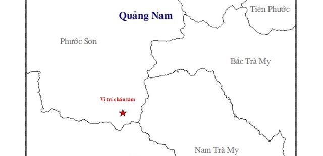Quảng Nam: 10 ngày 3 trận động đất - 1 Vị trí xảy ra động đất trên địa bàn huyện Phước Sơn. (Ảnh: Viện Vật lý địa cầu)