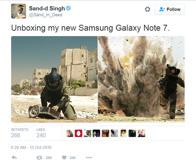 Thảm họa Galaxy Note7 trở thành chủ đề "chế ảnh" bất tận cho cộng đồng mạng - 3 Ảnh chế có chủ đề: Mở hộp chiếc điện thoại Galaxy Note7 của tôi