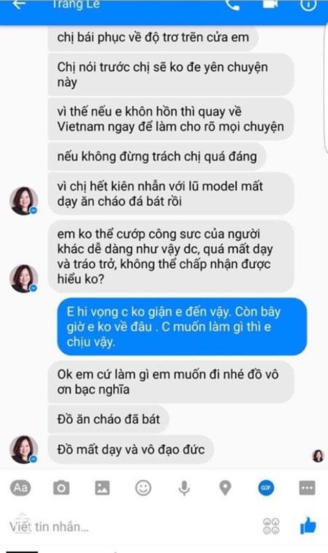 Hình ảnh cuộc hội thoại mà nhiếp ảnh gia Milor Trần chia sẻ.