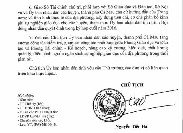 Nợ lương giáo viên: Kiểm điểm trách nhiệm Chủ tịch nhiều địa phương - 1 Chủ tịch tỉnh Cà Mau Nguyễn Tiến Hải chỉ đạo cân đối hoặc tạm ứng trước ngân sách, đảm bảo thanh toán dứt điểm các khoản nợ đối với giáo viên trước ngày 20/11.