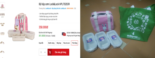 Bán hàng online cần phải tạo dựng được niềm tin của khách hàng - 1 Hàng đặt online và hàng thực tế (bên phải)