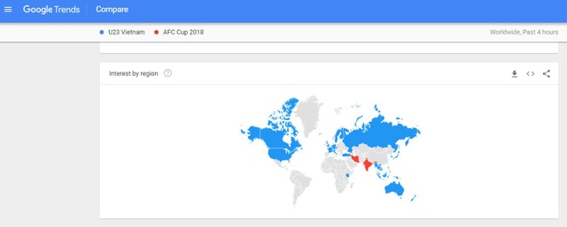 Người nước ngoài tìm kiếm "U23 Việt Nam" tăng mạnh trên Google - 1 Lượng tìm kiếm về từ khóa U23 Việt Nam tặng mạnh ở các quốc gia thuộc khu vực Đông Nam Á, châu Úc và Châu Mỹ (Mỹ, Canada)