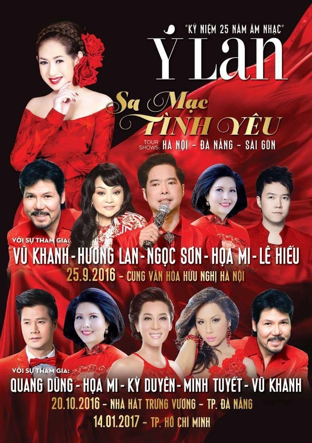 Ý Lan mang “Sa mạc tình yêu” đi khắp cả nước kỷ niệm 25 năm âm nhạc - 1 Từ thập niên 90, danh ca Ý Lan nổi lên như một hiện tượng trong làng âm nhạc của người Việt tại hải ngoại với vẻ đẹp hút hồn và giọng hát lôi cuốn người nghe. Có lẽ do lớn lên trong môi trường quá tuyệt vời có bố Lê Quỳnh (tài tử điện ảnh) và mẹ Thái Thanh (danh ca) nên tiếng hát Ý Lan đặc biệt không chỉ ở chất giọng đặc trưng mà còn bởi cách ngân dài và lối nhả chữ làm rung động trái tim của người yêu nhạc trữ tình.