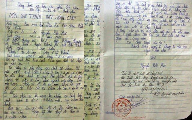 Thương người mẹ nghèo bệnh tật nuôi hai con trọng bệnh - 3 Vì quá khó khăn, chị Huệ gửi đơn tới Báo điện tử Dân trí cầu mong các nhà hảo tâm, bạn đọc của báo quan tâm, chia sẻ để chị bớt đi phần nào khó khăn, có thêm ít tiền để thuốc men, chữa trị cho hai đứa con.