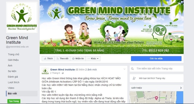 Đà Nẵng có nhiều học sinh đã tham gia lớp học “kích hoạt não” - 2 Trang mạng xã hội riêng của chi nhánh Green Mind ở Đà Nẵng có các hình ảnh, giới thiệu về khóa học kích hoạt não giữa