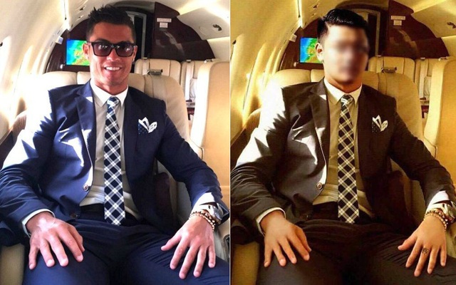 Chàng trai "mượn" ảnh C.Ronaldo để khoe bị tố "sống ảo" - 1 Bức ảnh gốc của CR7 (bên trái) được P.Đ.T mượn và bức ảnh T. đăng lên mạng để sống ảo (bên phải)