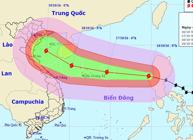 Bão Sarika đã vào Biển Đông - 1 Vị trí và hướng di chuyển của bão số 7 (Ảnh: NCHMF).