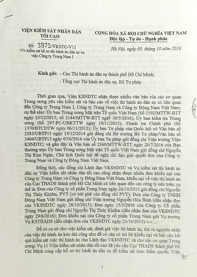 Vụ thi hành án kiểu “kì lạ”: Phớt lờ hàng loạt chỉ đạo, “hành” doanh nghiệp khốn khổ! - 3 Viện KSND Tối cao vào cuộc kiểm sát hồ sơ thi hành án dân sự trong vụ việc này
