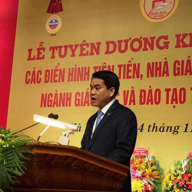 Chủ tịch UBND TP Hà Nội Nguyễn Đức Chung phát biểu tại buổi lễ (ảnh: Mỹ Hà)