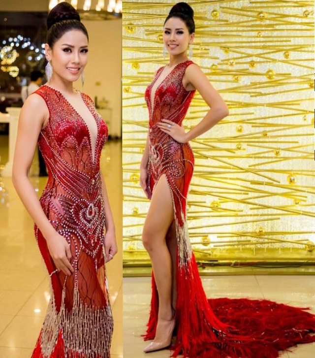 Hương Tràm, Lý Nhã Kỳ mặc đẹp nhất tuần; Á hậu Tú Anh lọt top sao mặc xấu - 3 Nguyễn Thị Loan khép lại hành trình gần 8 năm tham gia các cuộc thi nhan sắc của mình bằng bộ váy đỏ rực nồng nàn của nhà mốt Đỗ Long. Chi tiết xẻ tà cao, cổ chữ V sâu hút giúp người đẹp khoe khéo đôi chân thon dài và vòng 1 căng đầy gợi cảm.
