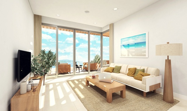 Căn hộ Ocean Suites – Trải nghiệm không gian sống bình yên bên biển - 1 Phòng khách với tầm nhìn hướng biển