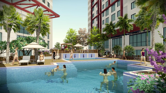 Vượt tiến độ 4 tháng, Imperial Plaza ghi điểm - 3 Phối cảnh bể bơi ngoài trời dự án