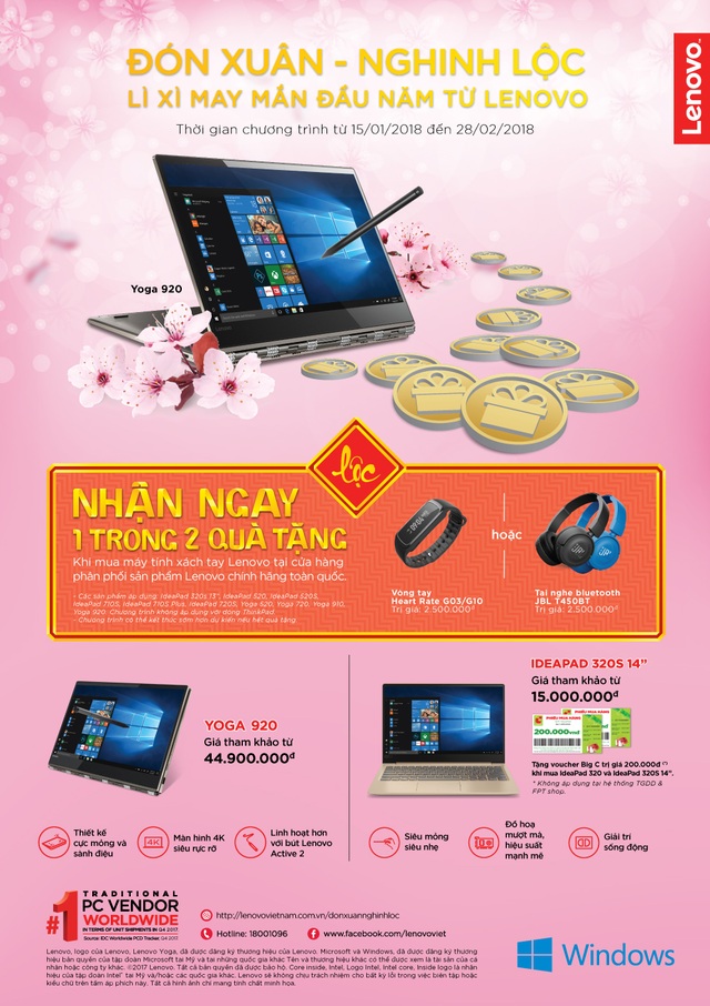 Mừng xuân Mậu Tuất với lì xì “khủng” từ Lenovo - 1 Mừng xuân Mậu Tuất với lì xì “khủng” từ Lenovo - 1
