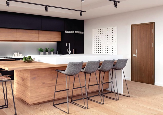 Galaxy Door giới thiệu giải pháp phòng chống cháy chủ động tại Triển lãm Vietbuild Sài Gòn - 2 Sản phẩm cửa thép an toàn căn hộ vân gỗ