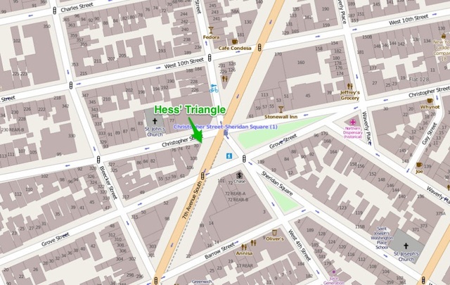 Miếng đất "tí hon" là tài sản bất khả xâm phạm ngay giữa New York - 2 Bản đồ chỉ dẫn khu vực tọa lạc của mảnh đất hình tam giác này
