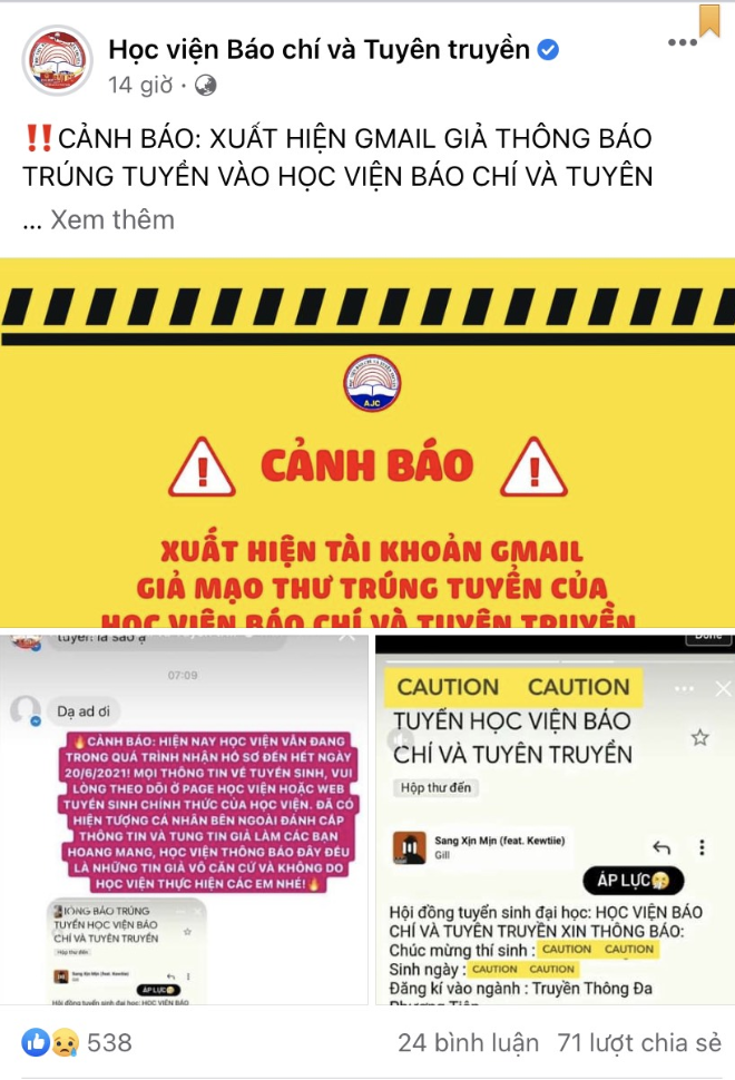 Xuất hiện giả mạo thư trúng tuyển vào Học viện Báo chí và Tuyên truyền - 1