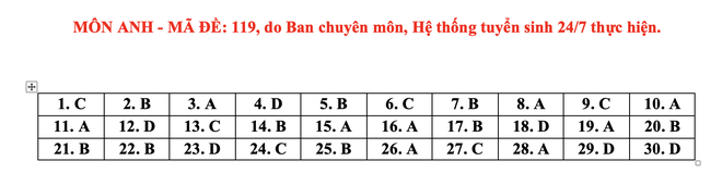 Đáp án gợi ý giải đề thi tiếng Anh vào lớp 10 Hà Nội mã đề 119, 111 - 5