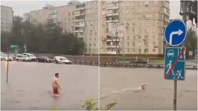Mưa dữ dội ở Nga: Khu mua sắm thành thác nước, người dân bơi trên phố - 3