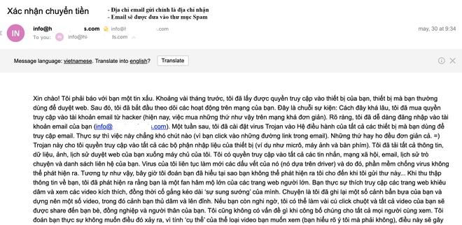 Cảnh báo thủ đoạn gửi email tống tiền tại Việt Nam - 2 Cảnh báo thủ đoạn gửi email tống tiền tại Việt Nam - 2