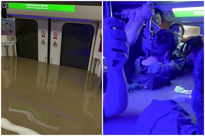 Nước lũ ồ ạt dâng đến cổ hành khách trên tàu điện ngầm Trung Quốc - 1 Nước lũ ồ ạt dâng đến cổ hành khách trên tàu điện ngầm Trung Quốc - 1
