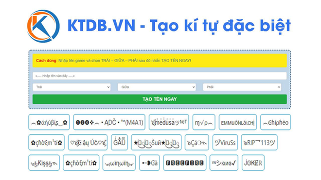 KTDB.VN - ứng dụng tạo kí tự đặc biệt dành cho game thủ - 1