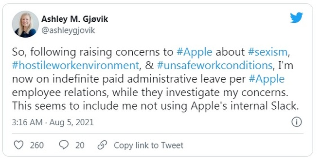 Apple cho nữ quản lý nghỉ vô thời hạn vì phàn nàn về môi trường làm việc - 1 Apple cho nữ quản lý nghỉ vô thời hạn vì phàn nàn về môi trường làm việc - 1
