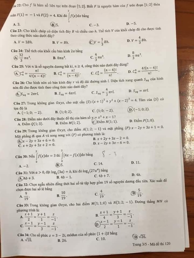 Đề thi Toán tốt nghiệp THPT đợt 2: Phù hợp với thí sinh trong dịch phức tạp - 3 Đề thi Toán tốt nghiệp THPT đợt 2: Phù hợp với thí sinh trong dịch phức tạp - 3