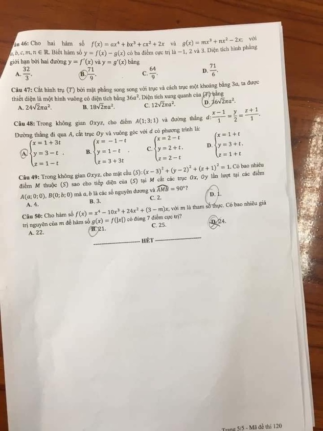 Đề thi Toán tốt nghiệp THPT đợt 2: Phù hợp với thí sinh trong dịch phức tạp - 5 Đề thi Toán tốt nghiệp THPT đợt 2: Phù hợp với thí sinh trong dịch phức tạp - 5