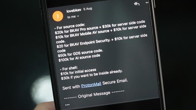 Hacker báo giá 290.000 USD cho dữ liệu của BKAV - 1