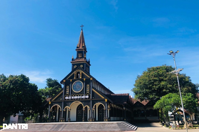 Close-up of the 100-year-old wooden church in the heart of Kon Tum city - 5