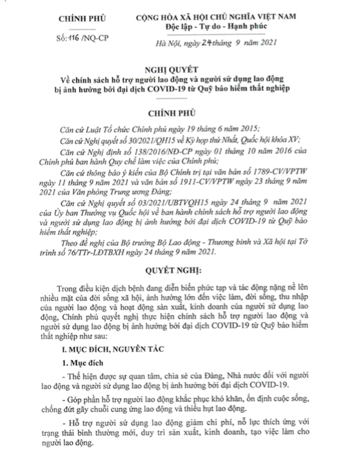 Toàn văn Nghị quyết của Chính phủ về gói hỗ trợ từ Quỹ Bảo hiểm thất nghiệp - 1
