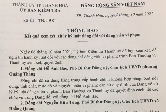 Loạt cán bộ lãnh đạo bị cách chức, khai trừ khỏi Đảng - 1