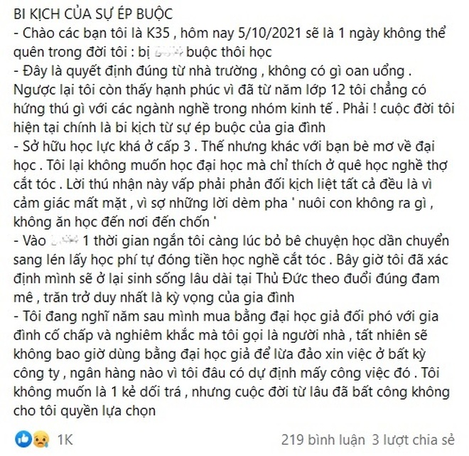 Sinh viên ngân hàng muốn nghỉ đại học để đi học nghề cắt tóc - 1