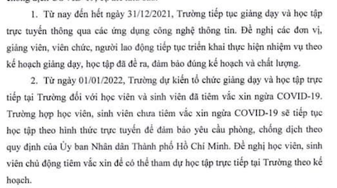 ĐH Ngân hàng TPHCM dự kiến đón sinh viên tiêm vaccine trở lại từ 1/1/2022 - 2