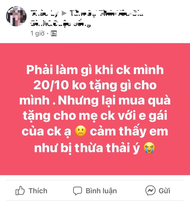 Tủi thân khi chồng chỉ tặng hoa cho mẹ chồng và em gái trong ngày 20/10 - 1 Tủi thân khi chồng chỉ tặng hoa cho mẹ chồng và em gái trong ngày 20/10 - 1