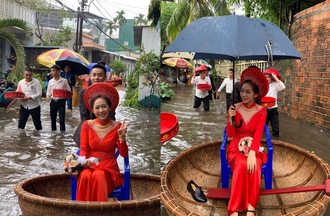 Chú rể vượt con nước đẩy thuyền thúng đón dâu trong ngày cưới - 1 Chú rể vượt con nước đẩy thuyền thúng đón dâu trong ngày cưới - 1