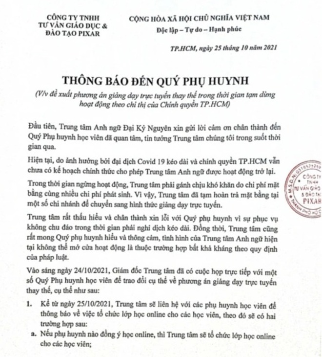 Trung tâm Pixar từ chối hoàn tiền cho học viên - 1 Trung tâm Pixar từ chối hoàn tiền cho học viên - 1