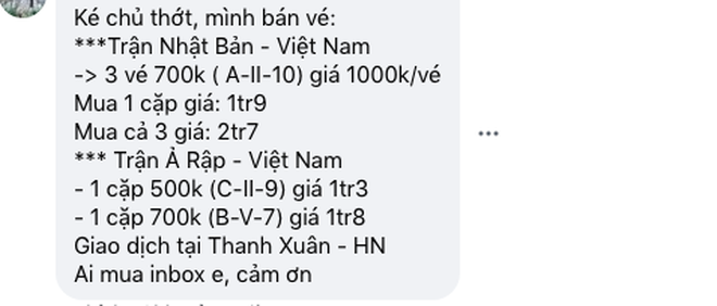 Vé xem trận Việt Nam - Nhật Bản bán tràn lan trên mạng với giá cao - 2