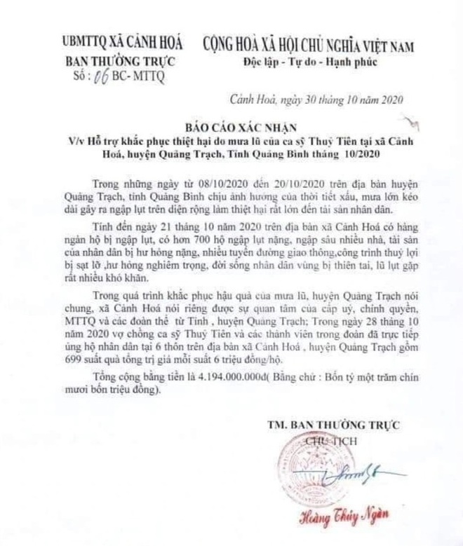Một địa phương đã gửi Bộ Công an thống kê việc từ thiện của ca sĩ Thủy Tiên - 2 Một địa phương đã gửi Bộ Công an thống kê việc từ thiện của ca sĩ Thủy Tiên - 2