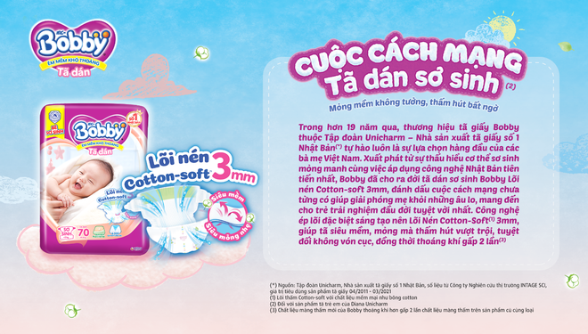 Những cải tiến làm nên Cuộc cách mạng mỏng mềm cho tã dán sơ sinh Bobby Lõi nén Cotton-soft 3mm - 4 Những cải tiến làm nên Cuộc cách mạng mỏng mềm cho tã dán sơ sinh Bobby Lõi nén Cotton-soft 3mm - 4