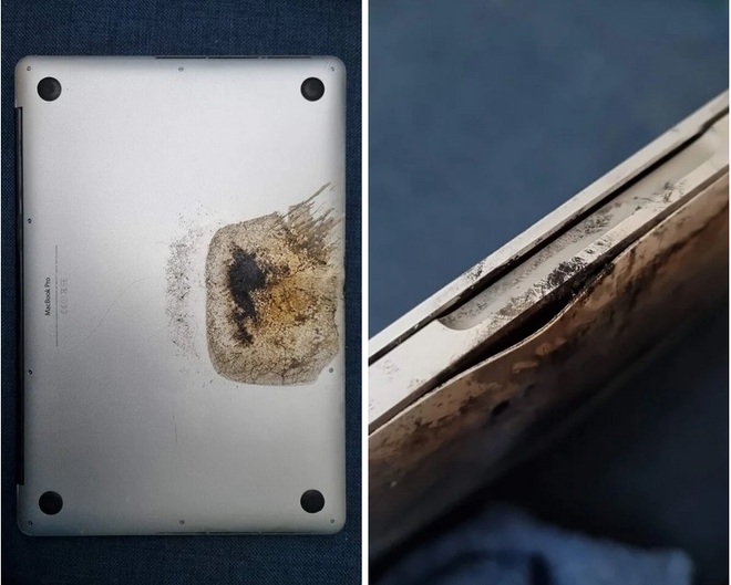 Chiếc MacBook Pro của Squeezieful bất ngờ bốc cháy khi đang nằm trên giường ngủ (Ảnh: Squeezieful/Reddit).