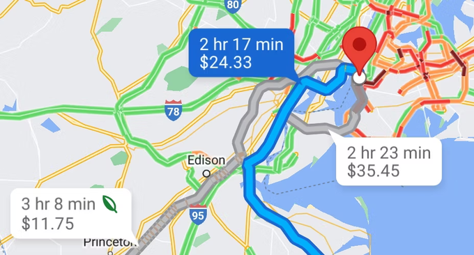 Ứng dụng bản đồ Google Maps sẽ hiển thị tổng số tiền phải trả khi đi qua các trạm thu phí trên đường (Ảnh: Android Police).