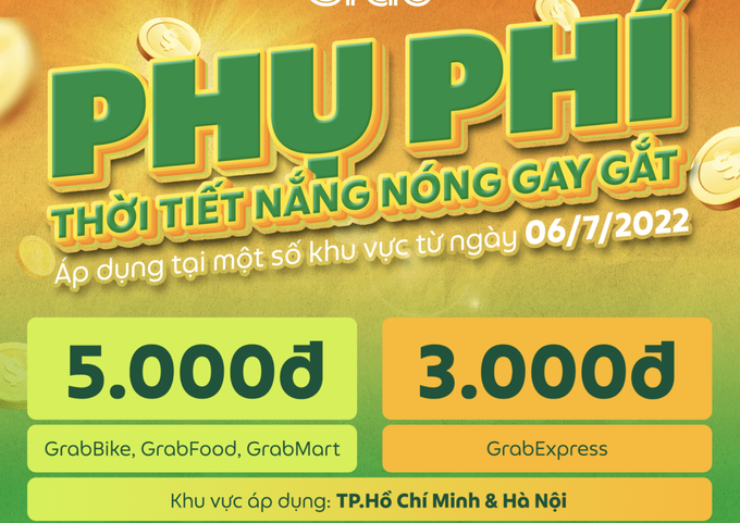 Grab tính thêm phụ phí khi khách đặt vào thời tiết nắng nóng gay gắt